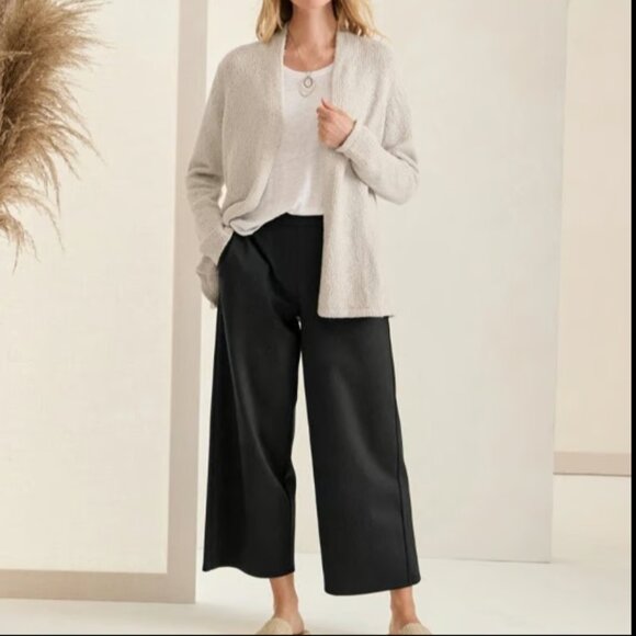 EILEEN FISHER PONTE KNIT BLACK WIDE LEG CROP ANKLE PULL ON PANTS $198 M - Picture 2 of 10